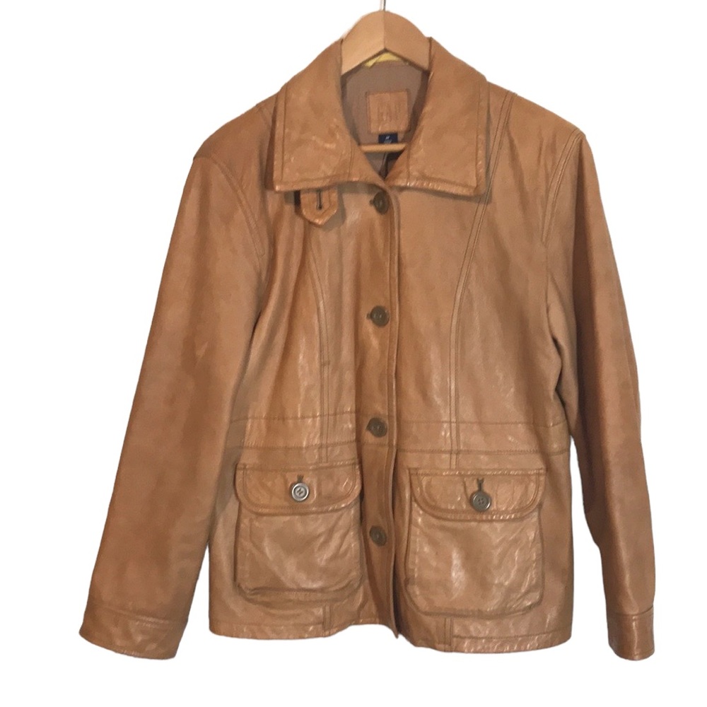 GAP Tan Leather Button-Front Jacket